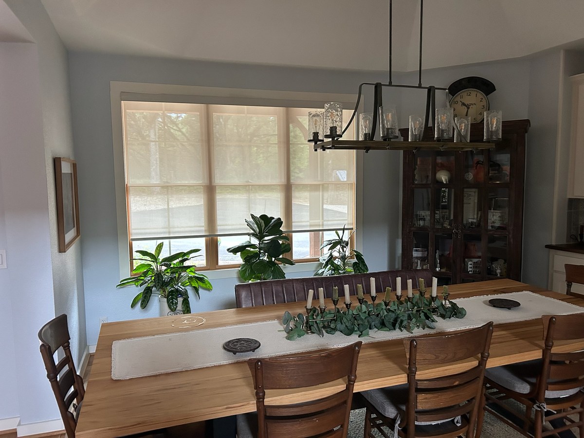 Woven wood shades in a Santa Fe style Tanque Verde, Tucson home